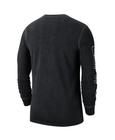 Nike Men's  Black Distressed Brooklyn Nets Courtside Retro Elevated Long Sleeve T-shirt In Black