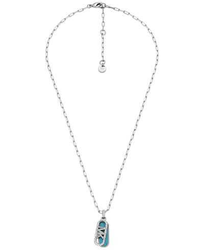 Shop Michael Kors Gold-tone Turquoise Dog Tag Necklace In Silver