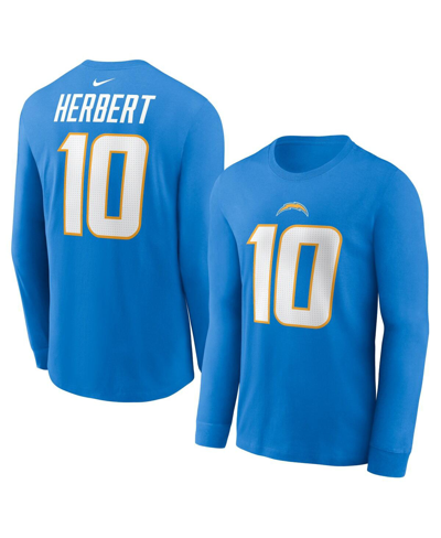 Nike Men's  Justin Herbert Powder Blue Los Angeles Chargers Player Name And Number Long Sleeve T-shir In Powder Blue