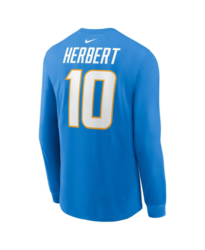 Nike Men's  Justin Herbert Powder Blue Los Angeles Chargers Player Name And Number Long Sleeve T-shir In Powder Blue