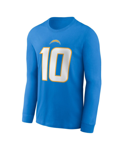 Nike Men's  Justin Herbert Powder Blue Los Angeles Chargers Player Name And Number Long Sleeve T-shir In Powder Blue