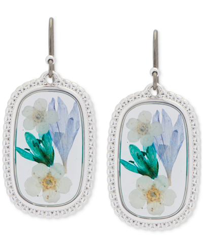 Shop Lucky Brand Silver-tone Pressed Flower Drop Earrings