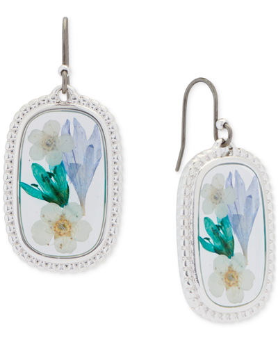 Shop Lucky Brand Silver-tone Pressed Flower Drop Earrings