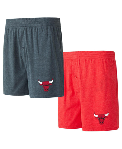 Concepts Sport Men's  Red, Charcoal Chicago Bulls Two-pack Jersey-knit Boxer Set In Red,charcoal