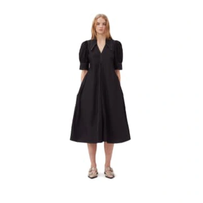 Shop Ganni Cotton Poplin V-neck Maxi Dress In Black