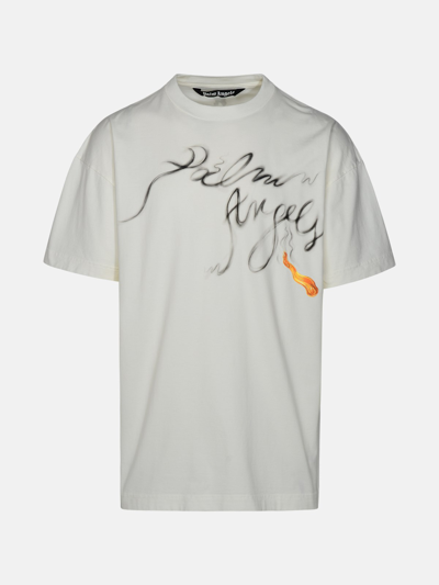 Shop Palm Angels 'foggy Pa' White Cotton T-shirt