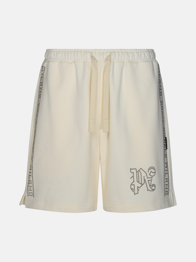 Shop Palm Angels Ivory Cotton Bermuda Shorts
