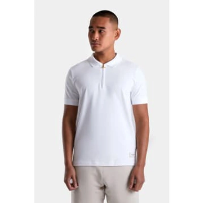 Shop Android Homme Embroidered Zip Polo White