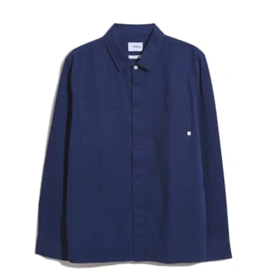 Shop Farah F4wse024 Leon Ls Shirt In Rich Indigo In Blue