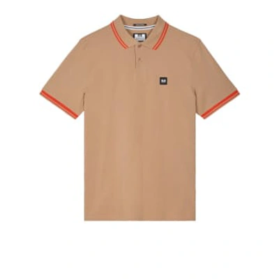 Shop Weekend Offender Levanto Polo With Contrasting Tipping In Cognac/pure Orange In Brown