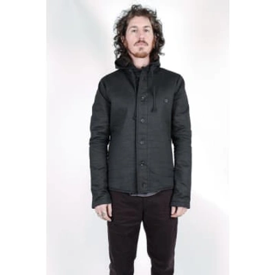 Shop Hannes Roether Waxed Cotton Button Up Hoodie Black