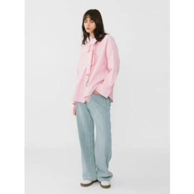 Shop Marram Trading Striped Boyfriend Neck Tie Shirt In Pink