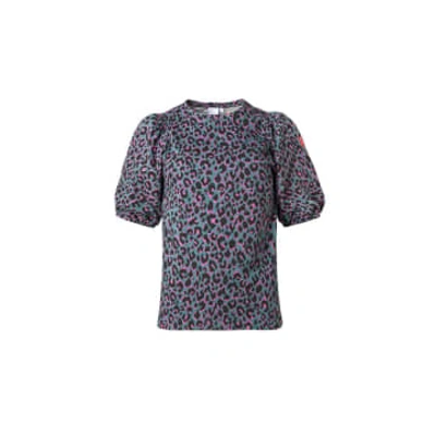 Shop Scamp & Dude : Green With Pink And Black Shadow Leopard Puff Sleeve T-shirt