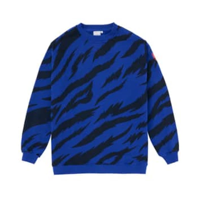 Shop Scamp & Dude : Blue With Black Graphic Tiger Oversized Sweatshirt
