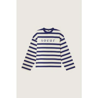 Shop Soeur Archie T-shirt Ecru/marine Stripe In Blue