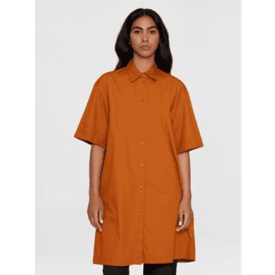 Shop Knowledge Cotton Apparel 2090036 A-shape Short Sleeved Poplin Shirt Dress Leather Brown