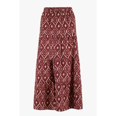 Shop Zusss Long Strip Skirt With Ikat Print Sand/reddish Brown In Neutrals