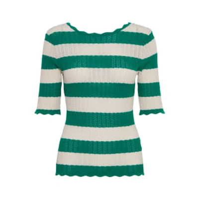 Shop Atelier Rêve Fanto Short Sleeved Knit-pepper Green Stripes-20120124