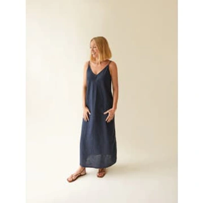 Shop Chalk Uk - Iris Linen Dress | Navy In Blue