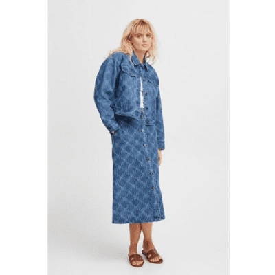 Shop Ichi Haski Medium Blue Denim Skirt