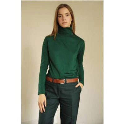 Shop Percy Langley High Neck Cotton Jersey Top By Lora Gene Green