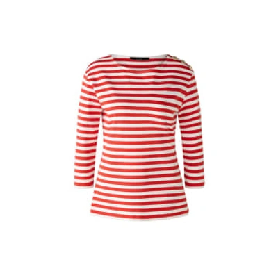 Shop Ouí Striped Long Sleeve T-shirt Red & White