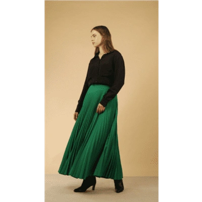 Shop Lora Gene The Green Anais Pleated Maxi Skirt By