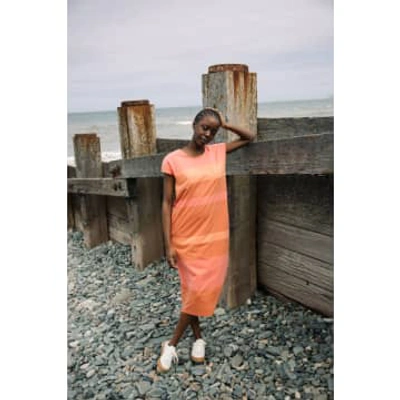 Shop Beaumont Organic Dana-jo Organic Cotton Dress In Coral Multi Stripe In Pink