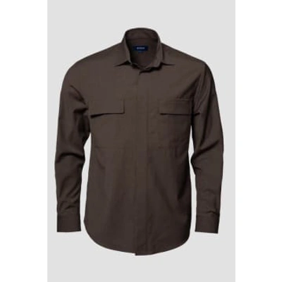 Shop Eton - Dark Brown Merino Wool Lightweight Overshirt 10001038738