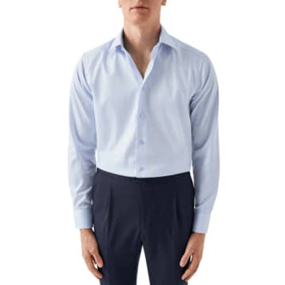 Shop Eton - Sky Blue Slim Fit Signature Twill Cotton Shirt With Geometric Trim 10001109321