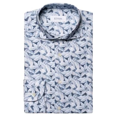 Shop Eton Light Blue Palm Print Slim Fit Shirt