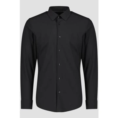 Shop Hugo Boss H-hank-kent Black Stretch Cotton Slim Fit Shirt 50503554 001