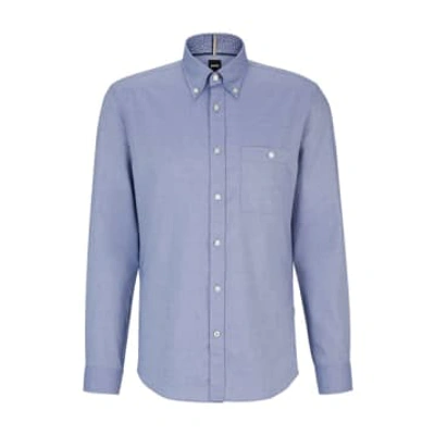Shop Hugo Boss Roan Open Blue Slim Fit Oxford Cotton Shirt With Button Down Collar 50509221 479
