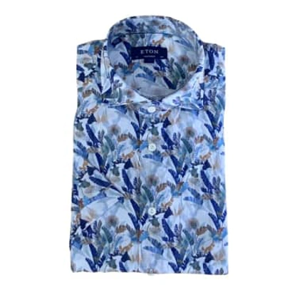 Shop Eton Big Leaf Linen Short Sleeve Shirt Contemporary Fit