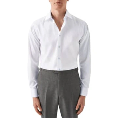 Shop Eton - White Slim Fit Signature Twill Cotton Shirt With Geometric Trim 10001109300