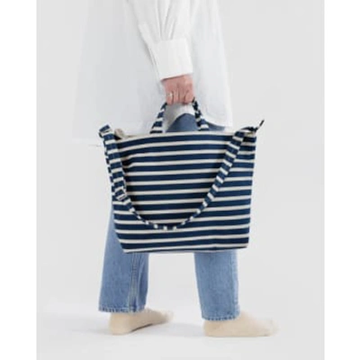 Shop Baggu Horizontal Zip Duck Bag Navy Stripe In Blue