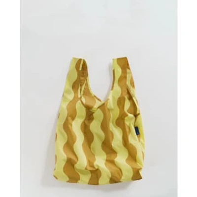 Shop Baggu Standard Yellow And Gold Wavy Stripe Bag