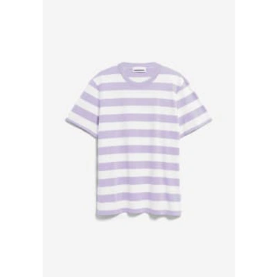 Shop Armedangels Bahaar Lavender Light White Stripes T-shirt