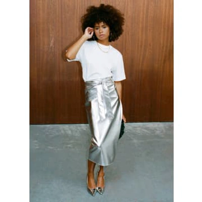 Shop Never Fully Dressed Silver Vegan Leather Jaspre Skirt In Metallic