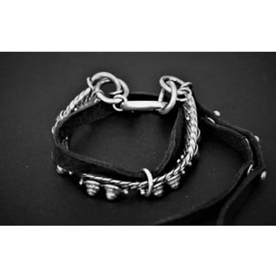 Shop Goti 925 Silver And Leather Bracelet Br2049 In Metallic