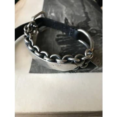 Shop Goti 925 Oxidised Silver And Leather Bracelet In Metallic
