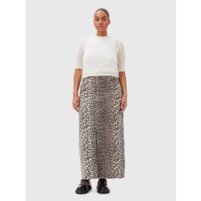 Shop Ganni Leopard Denim Maxi Skirt In Animal Print