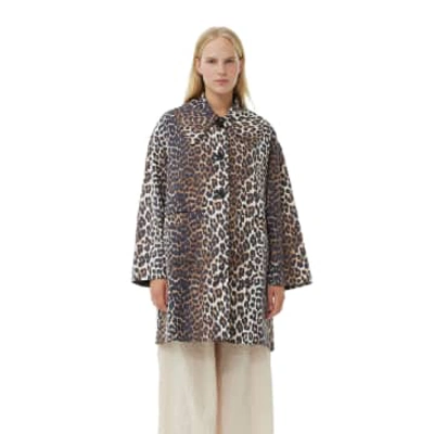Shop Ganni Leopard Canvas Oversized Midi Jacket In Animal Print