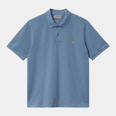 Shop Carhartt Polo Chase Pique Sorrent / Gold In Blue