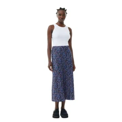Shop Ganni Floral Crinkled Satin Midi Skirt
