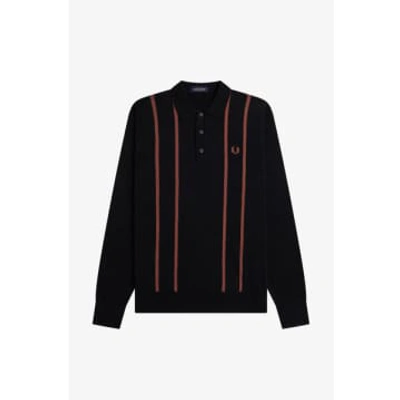 Shop Fred Perry Vertical Stripe Knitted Shirt In Black