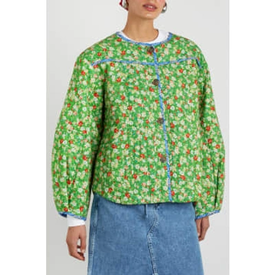 Shop Damson Madder Green Floral Markey Quilted Jacket