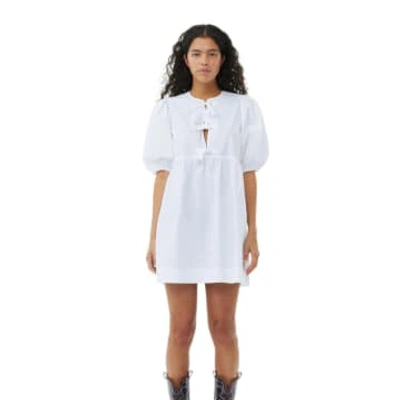 Shop Ganni Cotton Poplin Tie String Mini Dress In White