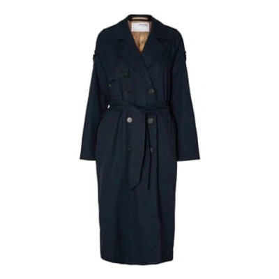 Shop Selected Femme - New Bren Trench Navy In Blue