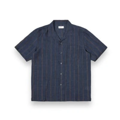 Shop Universal Works Road Shirt 30259 Stripe Linen Navy In Blue